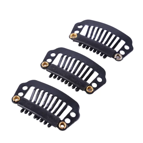 Vista 3 de YANTAISIYU 24 unids/1.102 in 8 dientes Metal peluca clips con goma Snap Clips para peluca Hairpiece Hair Extension Accesorios (negro)