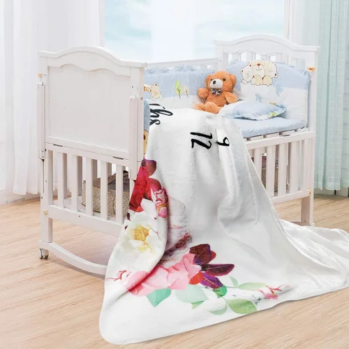 Vista 5 de Manta de hito mensual para bebé niña, manta floral para el mes del recién nacido, regalo personalizado para ducha, forro polar de felpa suave