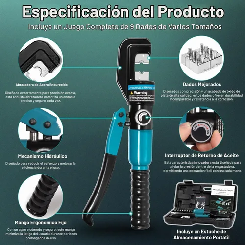 Vista 2 de Brileine Herramienta de prensado hidráulico de 10 toneladas con 9 troqueles, herramienta de crimpado de cable de batería y herramienta de engaste