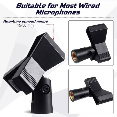 Vista 5 de 4 clips de micrófono para soportes con 4 adaptadores ajustables, soporte de micrófono, abrazadera de soporte de micrófono inalámbrico con adaptador