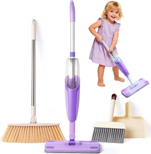 Vista 13 de Juego de juguetes de limpieza para niños, mini trapeador de aerosol rosa, juguetes Montessori, herramienta de limpieza para niños pequeños