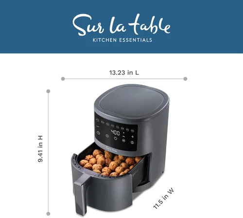 Vista 5 de Sur La Table Compact - Freidora de aire de 3.8 cuartos - Pantalla táctil LED digital con 8 programas preestablecidos, freír al aire, hornear, asar