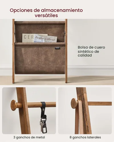 Vista 5 de VASAGLE - Escalera para manta, estante de escalera de madera de pino de 5 niveles con bolsa de piel sintética