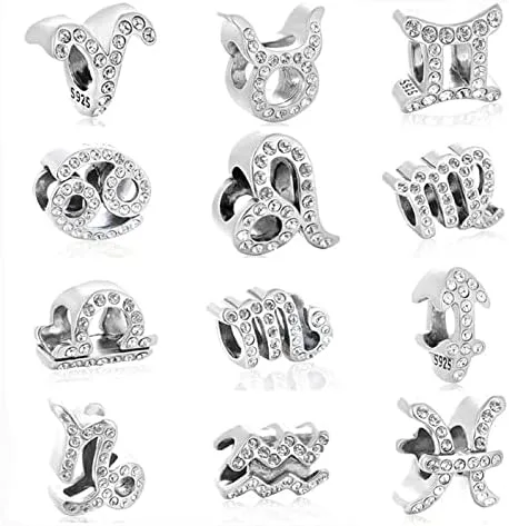 Vista 3 de Abalorio de plata de ley 925 con 12 signos del zodiaco compatible con pulseras y collares Pandora y más