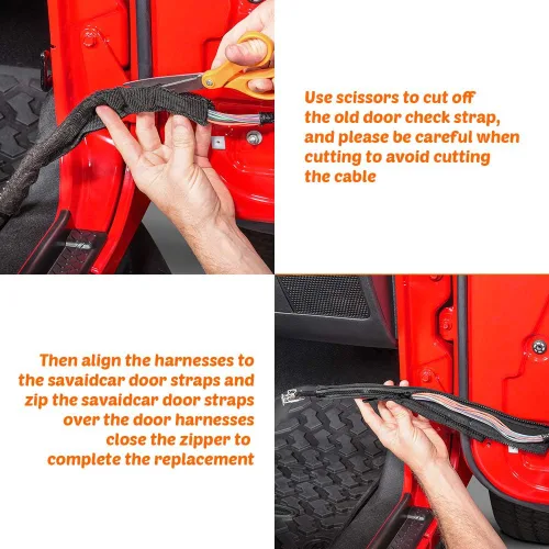 Vista 5 de Savadicar Correas limitadoras de puerta con control de balanceo para Jeep Wrangler JK JKU 2/4 puertas 2007-2018, con arnés protector de alambre