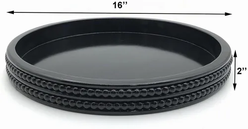Vista 3 de Carah & Cossh Bandeja redonda de madera para servir, bandeja de madera decorativa negra, bandeja decorativa moderna redonda de 16 pulgadas, perfecta