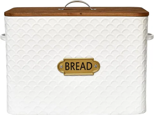 Vista 6 de EMAX HOME Caja de pan extra grande con ahorro de espacio estilo granja con tapa de madera - Capacidad para 2 panes - Porta pan vertical