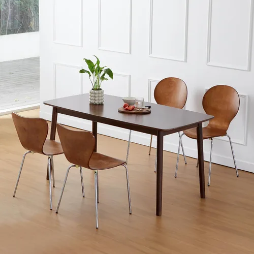 Vista 7 de Livinia Aslan Mesa de comedor rectangular de madera de roble malayo de 59 pulgadas, escritorio grande de cocina de madera maciza (nogal)