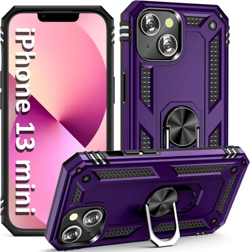 Vista 8 de ADDIT Funda para iPhone 13 Mini iPhone 13 Mini, con soporte de anillo, soporte magnético para automóvil, grado militar, resistente, para iPhone 13