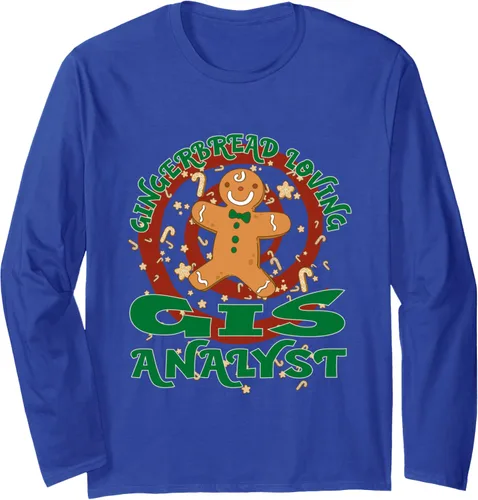 Vista 4 de GIS Analyst Job Gingerbread Funny Xmas Long Sleeve T-Shirt