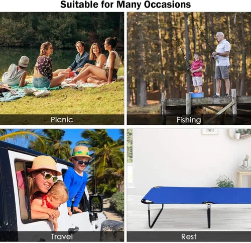 Vista 8 de GOFLAME Catre plegable para acampar, cama plegable portátil, capacidad de peso de hasta 300 libras, catres de camping para uso en interiores