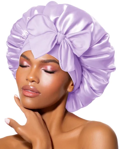 Vista 20 de BONNET QUEEN - Gorro de seda para dormir de BONNET QUEEN, gorro de satén para dormir con banda de amarre ajustable, para cabello rizado, de una sola