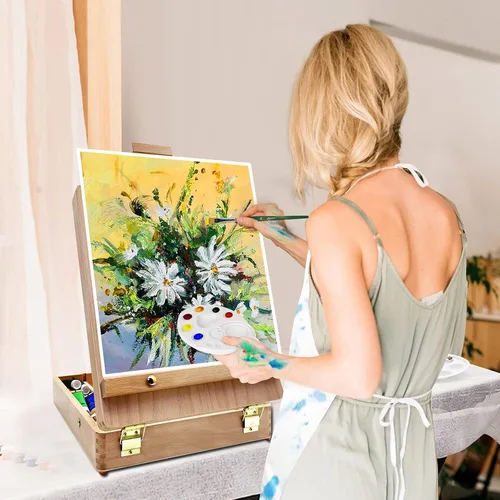 Vista 8 de Miratuso Art Supplies - Juego de arte de 27 piezas con 2 caballetes de mesa, pintura acrílica de 12 colores, 10 pinceles de pintura, 3 paneles