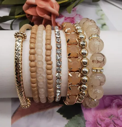 Vista 6 de FINZOR 6 juegos de pulseras bohemias apilables de cuentas para mujer, pulseras elásticas multicolores, pulseras ajustables de cuentas en capas