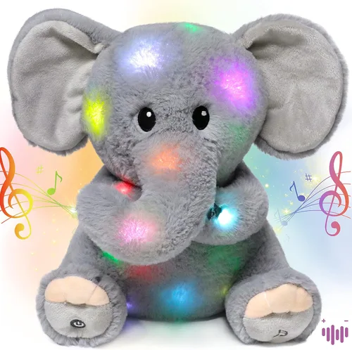 Vista 10 de Hopearl Elefante de peluche con luces LED, flexible, con luces de noche que brillan en la oscuridad, para festival, cumpleaños, niños pequeños