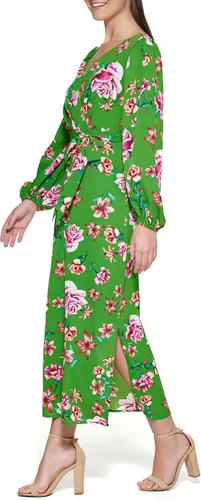 Vista 2 de Kensie Womens Balloon Sleeve Tie Waist Maxi Dress