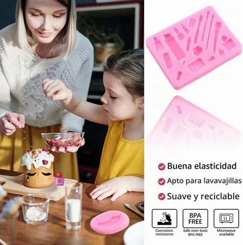 Vista 5 de ZiXiang Moldes de silicona con temática de maquillaje, moldes para fondant, para el día de San Valentín, beso labial, lápiz labial, perfume