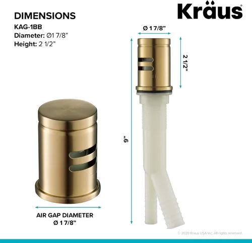 Vista 3 de Espacio de aire para lavavajillas Kraus en latón cepillado, KAG-1BB
