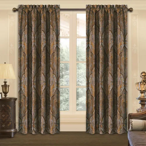 Vista 12 de Loom and Mill - Cortinas de lujo de jacquard para dormitorio, cortinas de damasco beige de 2 paneles con alzapaños, elegante cortina de ventana