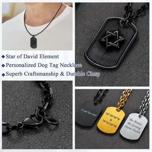 Vista 4 de FaithHeart David of Star Collar para hombres y mujeres, collar con colgante de estrella judía, acero inoxidable, amuleto hebreo, caja de regalo