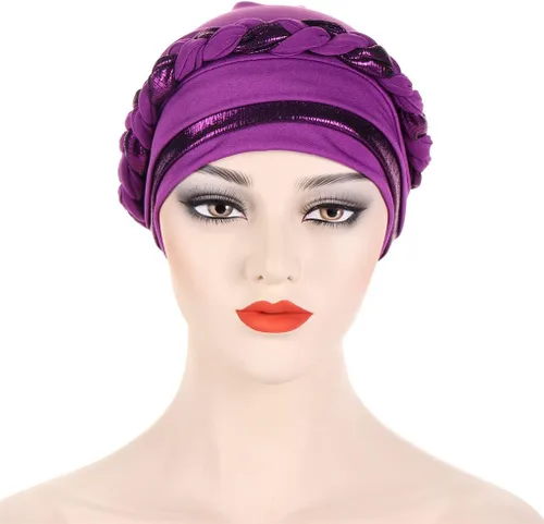 Vista 6 de Turbante para mujer Pañuelo de cabeza trenzado brillante sedoso trenzado para quimioterapia para la cabeza de cáncer
