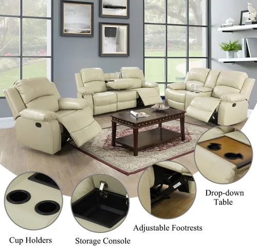 Vista 4 de Juego de muebles de cuero sintético para sala de estar, juego de sofá reclinable, sofá de dos plazas, juegos de muebles para sala de estar, sofá