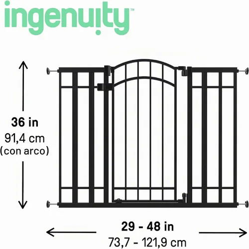 Vista 3 de Ingenuity Puerta decorativa multiusos extra alta con paso para bebé, se adapta a aberturas de 28.5 a 48 pulgadas (paquete de 1), metal negro