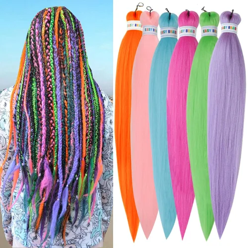 Vista 8 de Ms Aloe Cabello trenzado colorido preestirado, pelo trenzado multicolor, pelo trenzado suave sin nudos, 26 pulgadas, paquete de 6 unidades, cabello