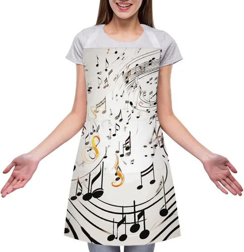 Vista 3 de Personalized Music Notes Print Adult Apron, Kitchen Cooking Aprons for Woman Man, Adjustable Bib Apron with Pocket for Baking, BBQ Crafting