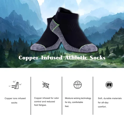Vista 2 de Kodal Copper Ankle Athletic Running Socks Moisture Wicking Odor Control for Sweaty Feet