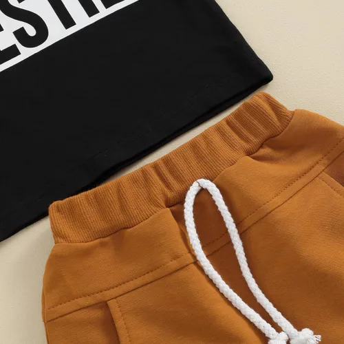 Vista 4 de Newbgclo Ropa de verano para bebé niño y niña, camiseta de manga corta con estampado de letras, camiseta de manga corta, pantalones cortos