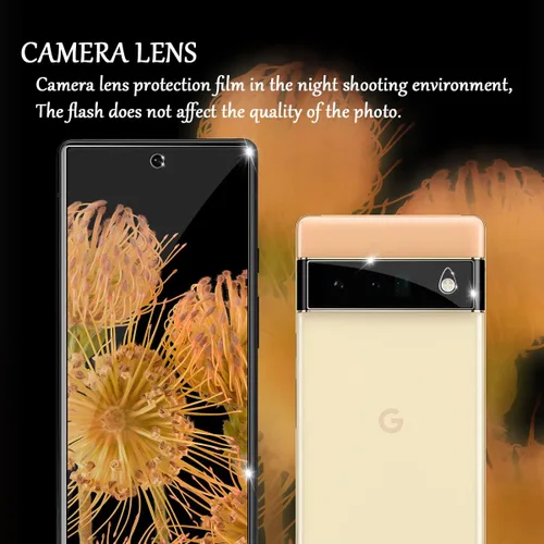 Vista 5 de Protector de pantalla para Google Pixel 6 5G + protectores de lente de cámara, [2+2 unidades] Protector de pantalla de vidrio templado de cobertura