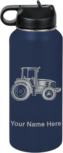 Vista 61 de LaserGram Botella de agua personalizada, tractor agrícola, acero inoxidable de doble pared aislada al vacío con popote superior, regalo grabado
