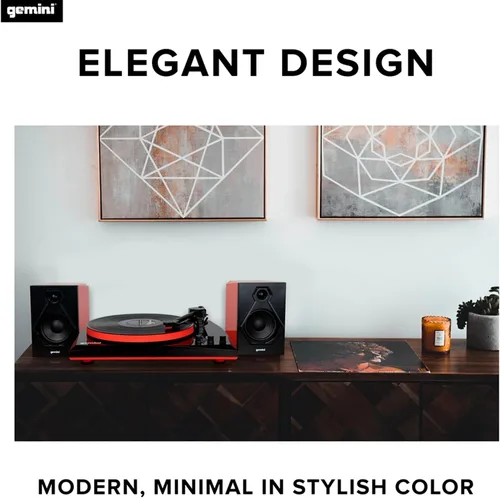 Vista 4 de Gemini Sound TT-900 - Elegante tocadiscos de 3 velocidades con Bluetooth inalámbrico, control de tono y potentes altavoces de 50 W (rojo)