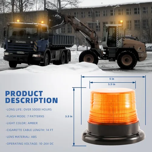 Vista 7 de Luces de baliza estroboscópicas ámbar con base magnética, barra de luz mini de emergencia de flash de seguridad de 12-24V para camiones, vehículos