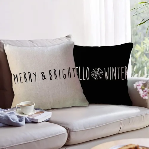 Vista 4 de ULOVE LOVE YOURSELF Hello Winter - Fundas de almohada de 18 x 18 pulgadas, color negro feliz y brillante, fundas de cojín decorativas de invierno