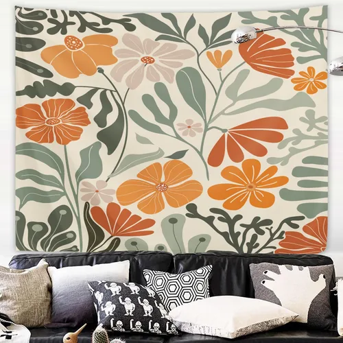 Vista 13 de Yookeb Tapiz negro de flores de Matisse de 59 pulgadas de ancho por 51 pulgadas de alto, para colgar en la pared, hojas abstractas, vintage, arte