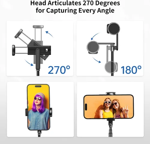 Vista 3 de Atumtek Trípode para selfie stick con 3 controles remotos Bluetooth, trípode de aluminio extensible 3 en 1 con control remoto recargable y 2