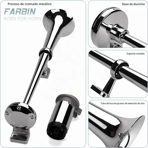 Vista 6 de FARBIN Kit de bocina de aire de 12 V, bocina de aire cromada para camión Plateado