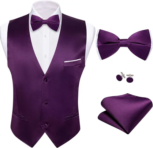 Vista 9 de Barry.Wang Chaleco de traje para hombre, conjunto de corbatín, chaleco A-02-rosa claro