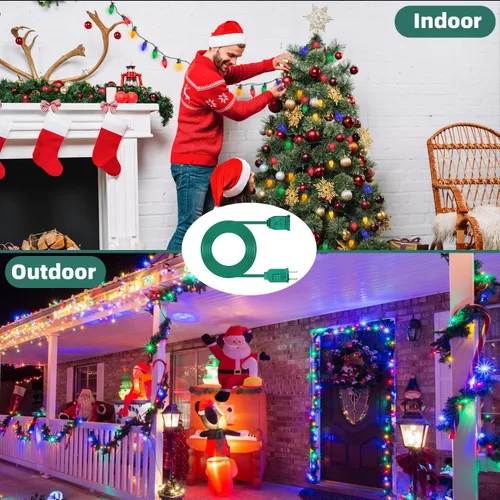 Vista 5 de [30 pies] Paquete de 5 cables de extensión de luz de Navidad de 6 pies Verde-paquete de 5