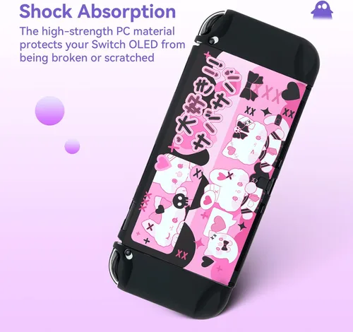 Vista 3 de GeekShare Funda protectora delgada compatible con Nintendo Switch OLED y Joy-Con - Absorción de golpes y arañazos - PinkHolic