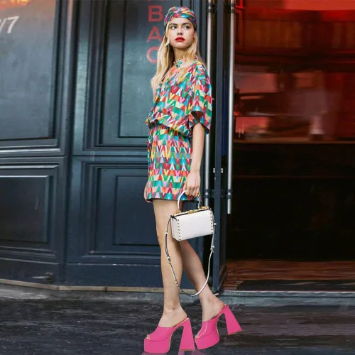 Vista 4 de Kalstage Sandalias de tacón para mujer con punta cuadrada, tacones altos y gruesos, sandalias de plataforma para vestido de fiesta de verano