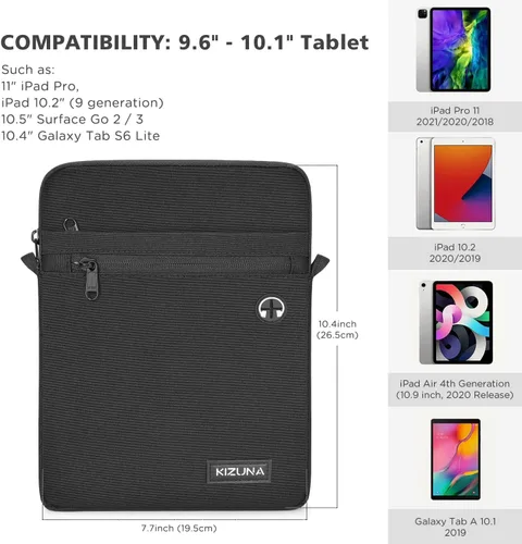 Vista 6 de KIZUNA Funda para tablet de 10 pulgadas, resistente al agua para iPad Pro/Surface Go 3/10.5" Galaxy Tab A, color negro