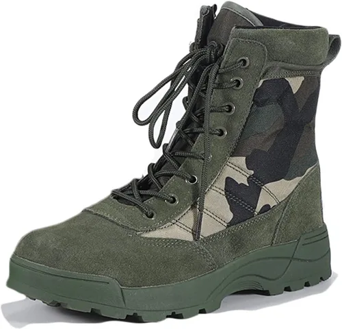Vista 2 de HARGLESMAN Botas de trabajo tácticas militares para hombre, botas de combate de motocicleta con cremallera lateral
