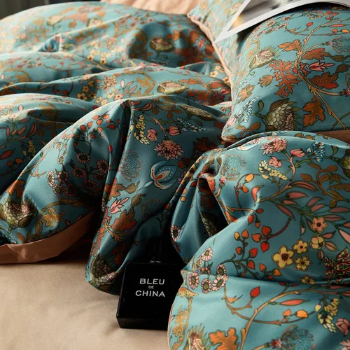 Vista 5 de Juego de Funda de Edredón de Estilo Vintage, 5 PCS Juego de Funda de Edredón Boho, Juego de Ropa de Cama Floral Paisley, Funda de Edredón Floral