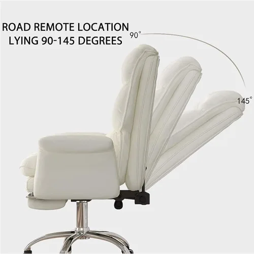 Vista 4 de Silla de oficina de jefe ejecutivo grande y alta, silla ergonómica de cuero para computadora con reposapiés retráctil, silla giratoria ajustable