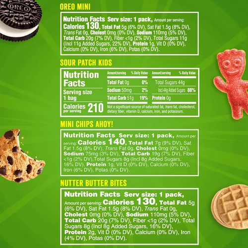 Vista 2 de OREO Mini galletas, Chips AHOY! Mini galletas, SOUR PATCH KIDS Candy & Nutter Butter Bites & Candy Bites & Candy Variety Pack, 32 paquetes