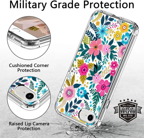 Vista 7 de ICEDIO Funda para iPhone SE 2022/2020, 8, 7 - TPU Transparente, Diseño de Flores Florecientes Coloridas, con Protector de Pantalla para Niñas