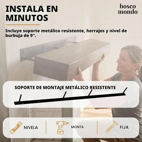 Vista 8 de BoscoMondo Estante de Repisa de Chimenea de Madera Maciza, Repisa Flotante para Sala de Estar, Repisa de Chimenea de Madera Rústica Estilo Granja